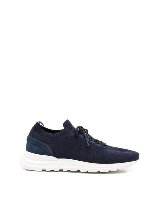 Eleventy Blue Lace-Up Panelled Sneakers for men