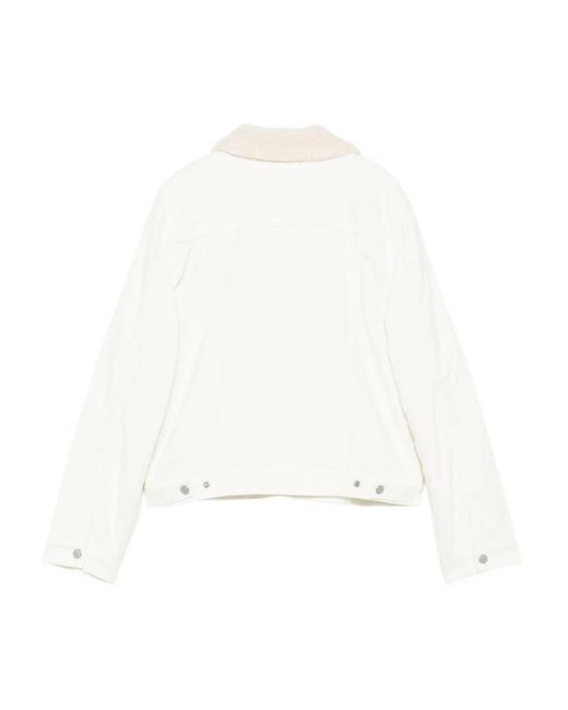 Levi's White Cropped Jacket With Plush Collar