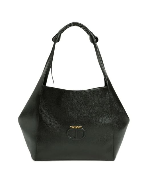 Twinset Black Leather Tote Bag