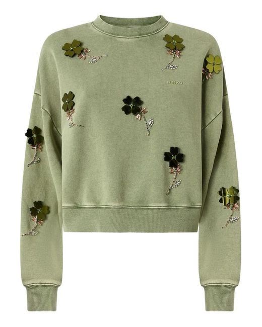 Pinko Green Kikoine Clover-Embellished Sweatshirt