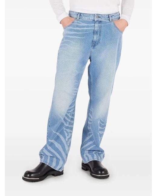 Roberto Cavalli Blue Zebra-Pattern Jeans for men