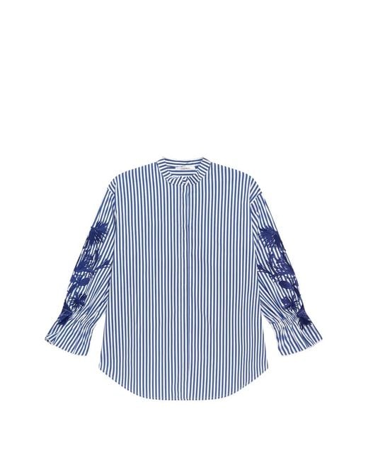 Maliparmi Blue Striped Embroidered Shirt