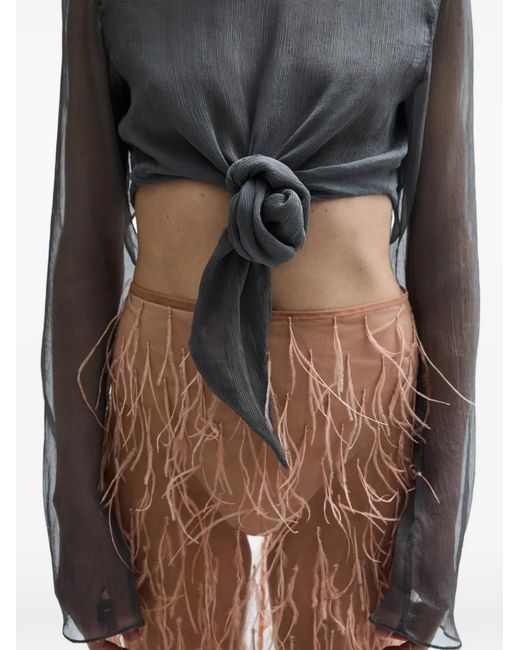 Atu Body Couture Gray Tether Long-Sleeve Tied Top