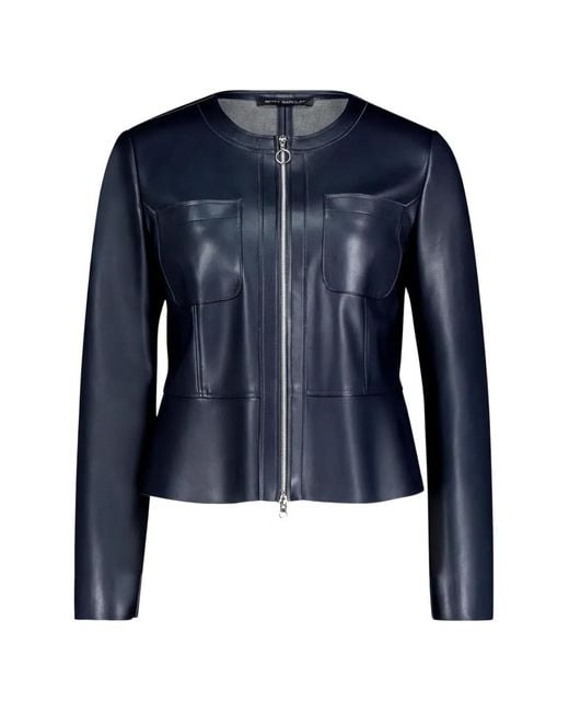 Betty Barclay Blue Zip-Up Peplum-Hem Jacket