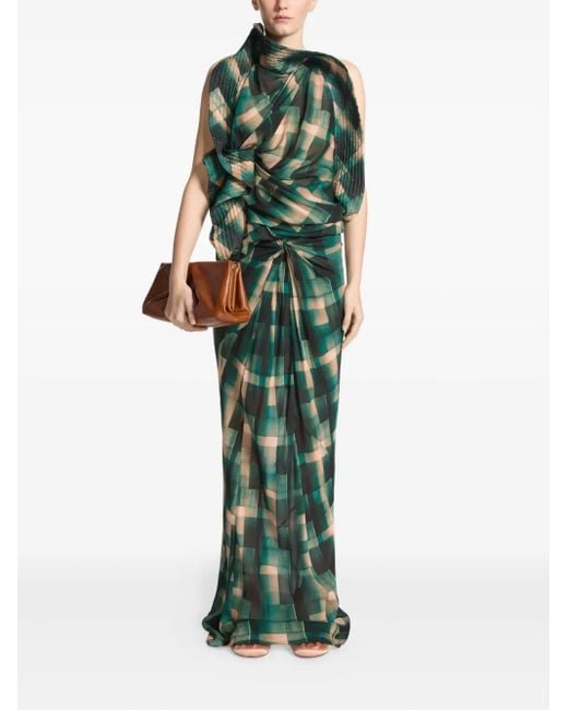 Dries Van Noten Green Draped Checked Skirt