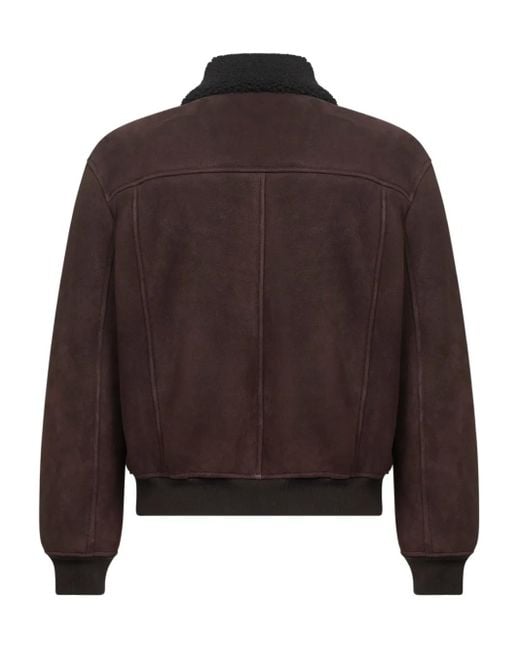 Tagliatore Brown Shearling-Collar Bomber Jacket for men