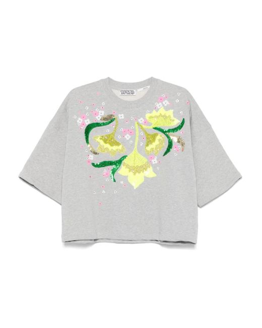 Essentiel Antwerp Gray Sequin-Embellished Cotton T-Shirt