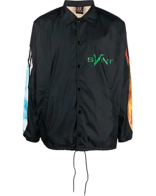 SAINT Mxxxxxx Black Graphic-Print Shirt Jacket for men