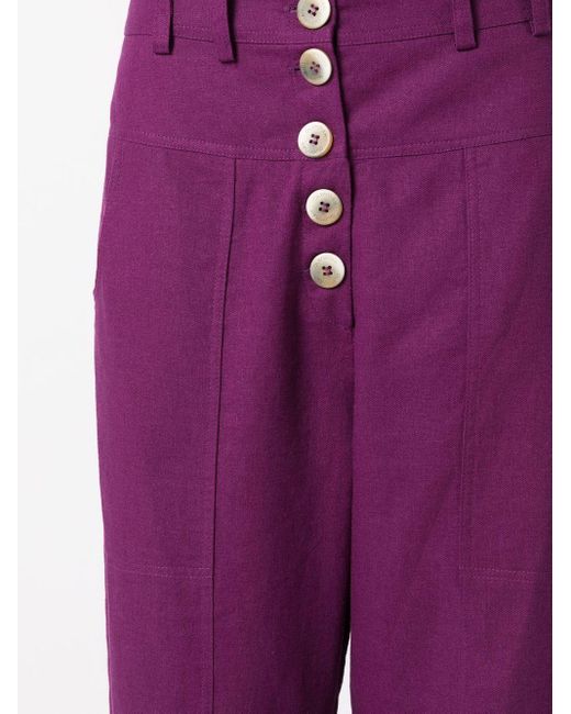 Olympiah Purple Cropped Button-front Trousers