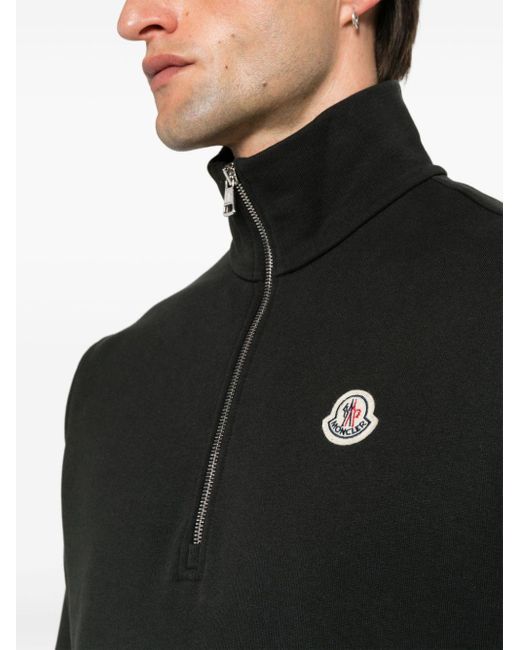Moncler Sweater Met Logo-applicatie En Halve Rits in het Black voor heren