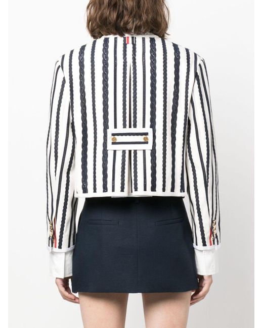 Thom Browne Black Broderie Anglaise-detail Cropped Jacket