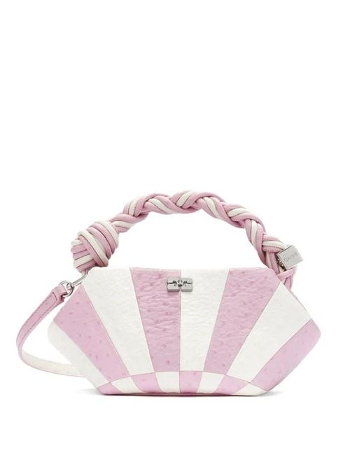Ganni Pink Bou Striped Leather Shoulder Bag