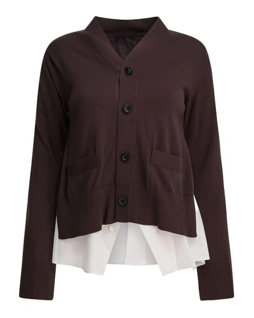 Sacai Brown Poplin Knit Cardigan