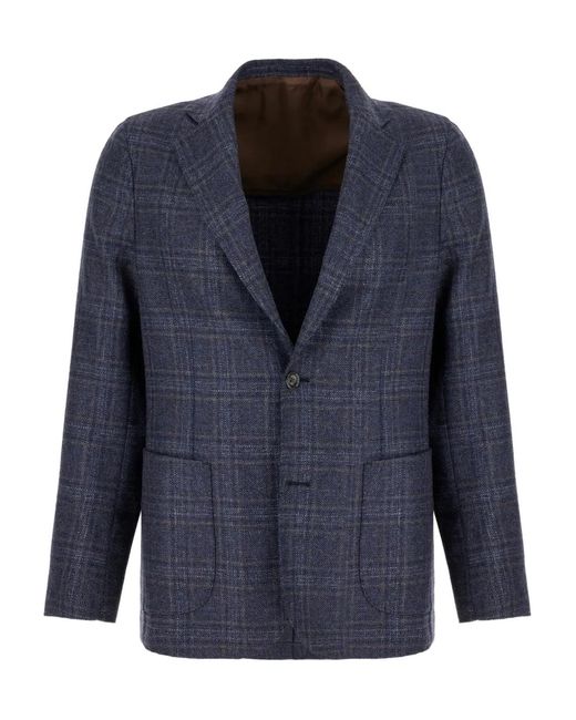 Barba Napoli Blue Checked Single-Breasted Blazer for men
