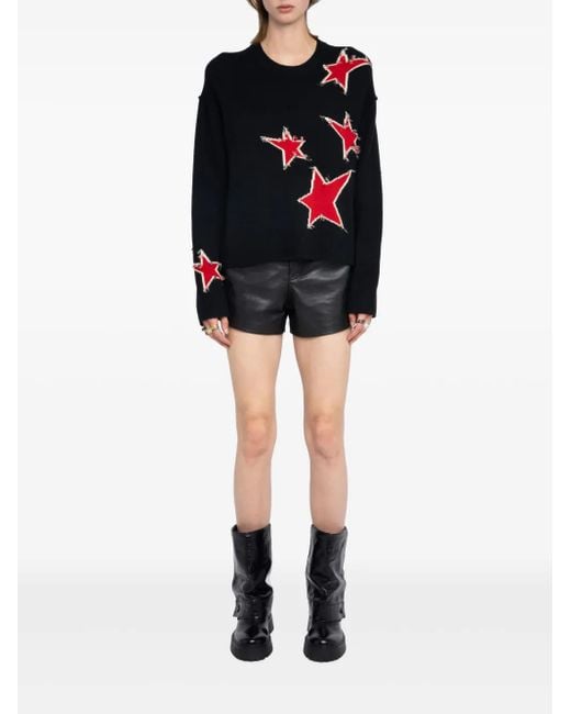 Jersey deshilachado con aplique de estrella Zadig & Voltaire de color Black