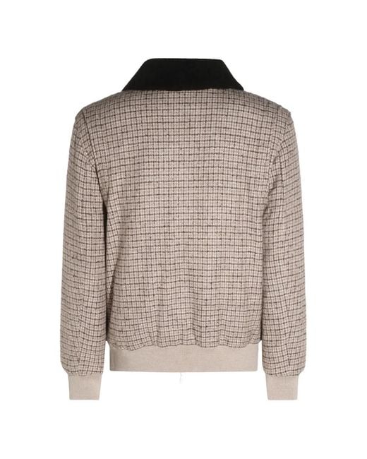 Eleventy Brown Checked-Pattern Shearling-Collar Jacket for men