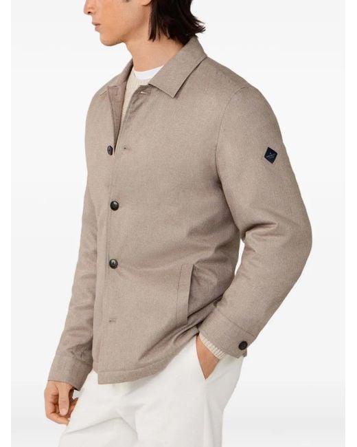 Hackett Brown Herringbone-Pattern Padded Overshirt for men
