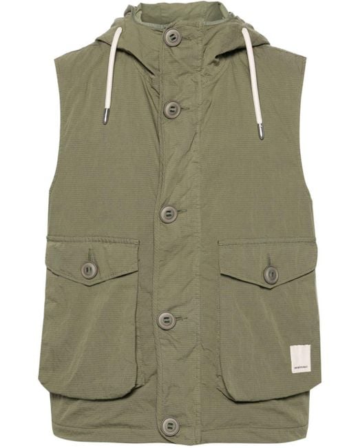 Emporio Armani Green Sleeveless Ripstop Hooded Jacket for men