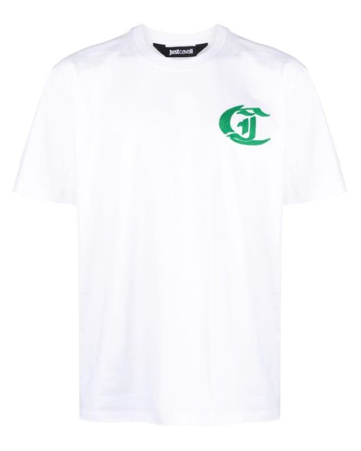 T-shirt en coton à slogan brodé Just Cavalli pour homme en coloris White