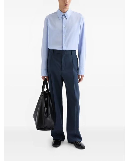 Jil Sander Blue Buttoned Long-Sleeved Cotton Shirt for men