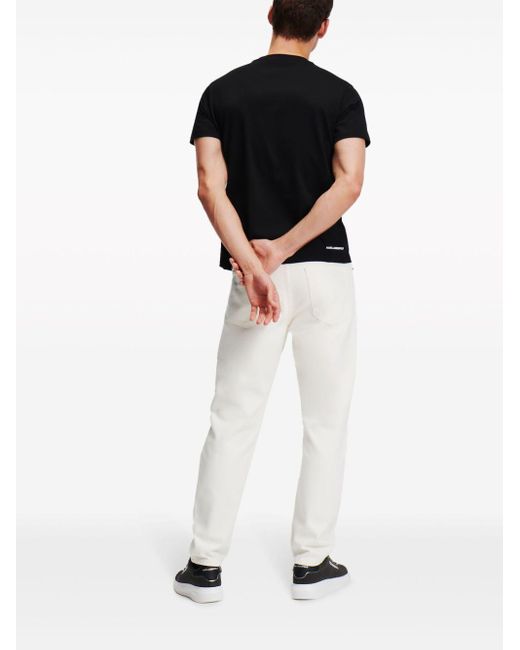メンズ Karl Lagerfeld ロゴアップリケ テーパードジーンズ White