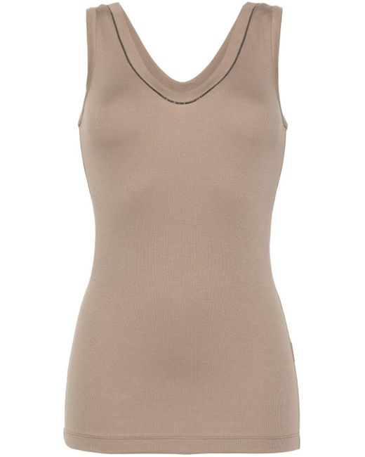 Brunello Cucinelli Natural Bead-detailed Tank Top