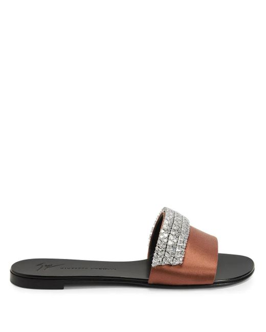 Giuseppe Zanotti Brown Tesy Rhinestone-Embellished Slides