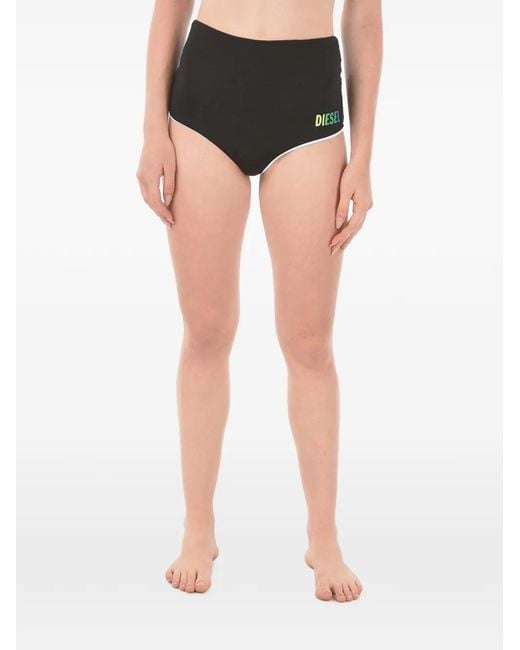 DIESEL Black Logo-Print High-Waisted Bikini Bottom