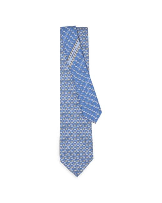 Ferragamo Blue Frog-Print Silk Tie for men