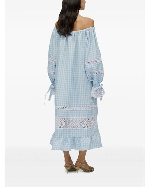 Sleeper Blue Checked Midi Dress