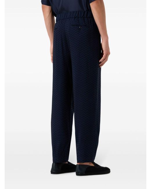 Giorgio Armani Blue Zigzag-print Tapered Trousers for men