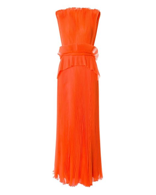Alberta Ferretti Orange Plissé Maxi Dress