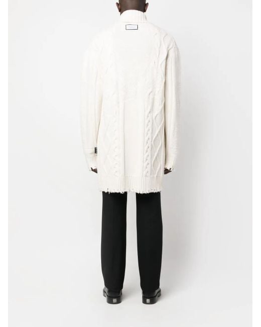 メンズ Philipp Plein ダメージ ケーブルニット カーディガン White