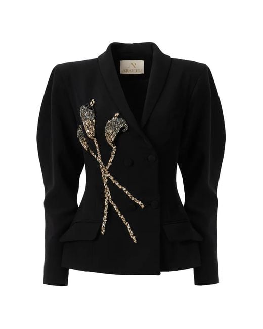 ARAFTU Black Embellished Double-Breasted Blazer
