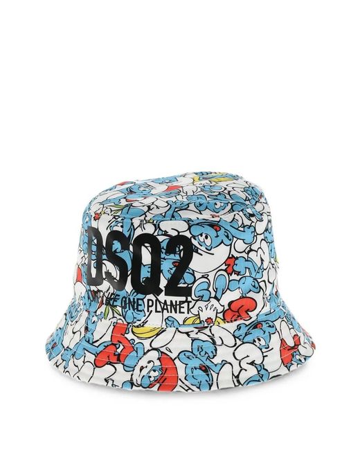DSquared² Blue X Smurfs Printed Bucket Hat for men