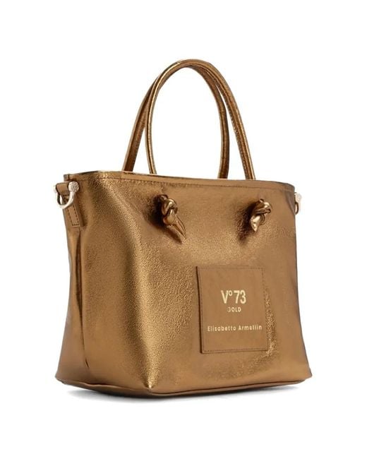 V73 Brown Logo-Patch Tote Bag