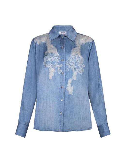 Liu Jo Blue Denim And Lace Print Shirt