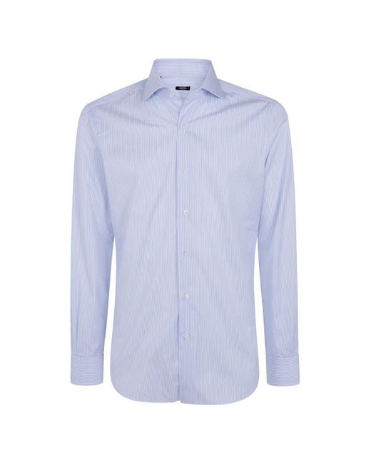 Barba Napoli Blue Striped Cotton Shirt for men