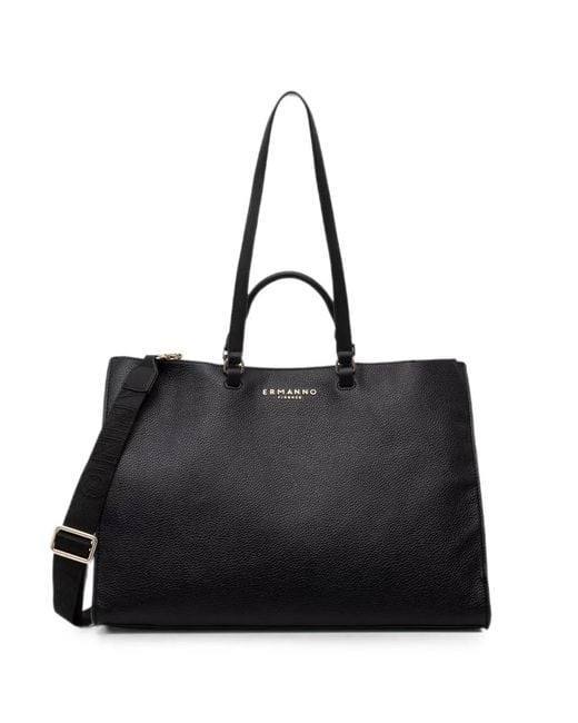 ERMANNO FIRENZE Black Logo-Plaque Pebbled-Effect Tote Bag