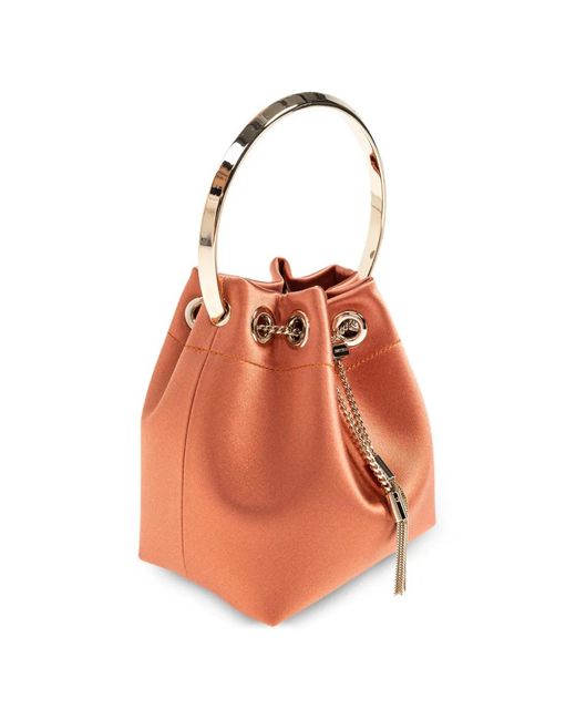 Jimmy Choo Orange Bon Bon Satin Bag With Metal Handle