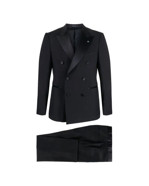 Tagliatore Black Double-Breasted Peak-Lapel Suit for men