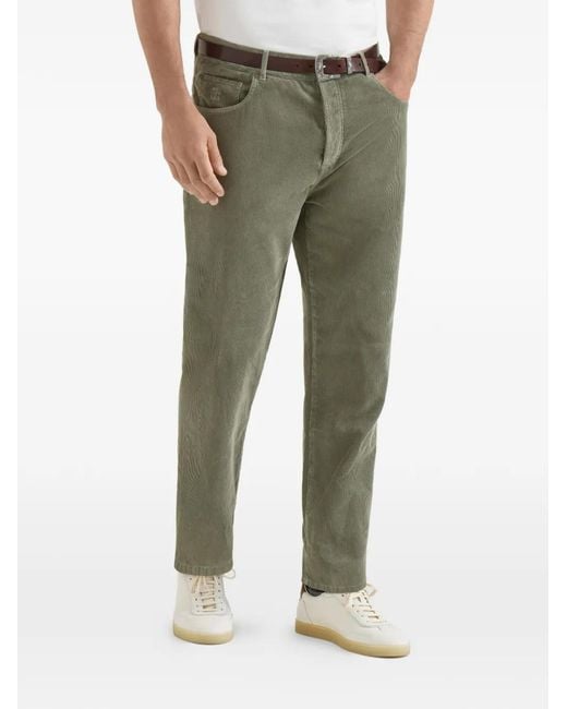 Brunello Cucinelli Green Garment-Dyed Five-Pocket Trousers for men