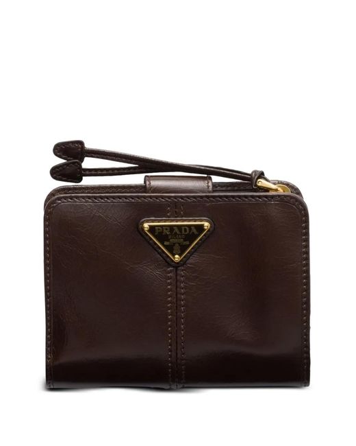 Prada Brown Triangle-Logo Leather Wallet