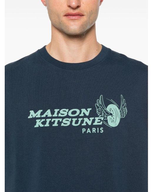 Maison Kitsuné Blue Racing Wheels Cotton T-Shirt for men