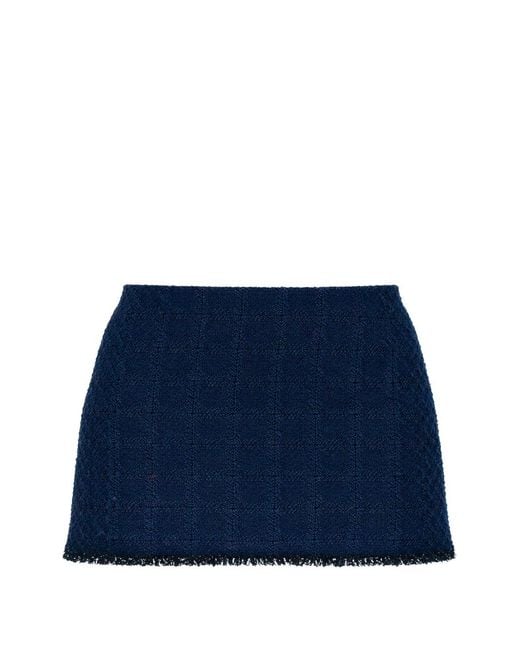 Givenchy Blue Frayed-Hem Tweed Mini Skirt
