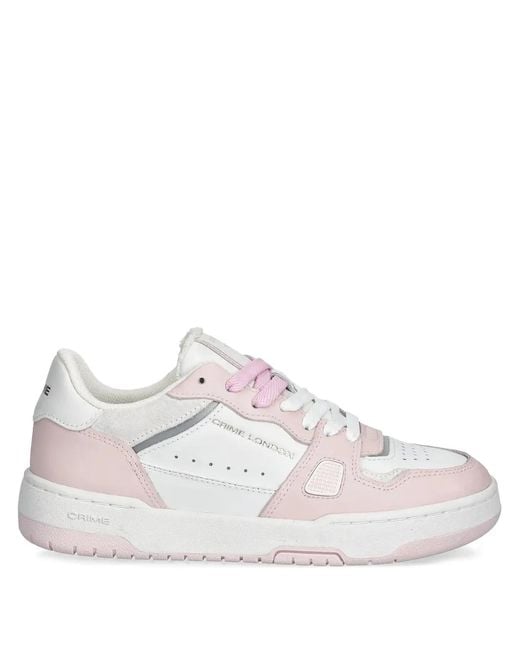 Crime London Pink Panelled Leather Lace-Up Sneakers