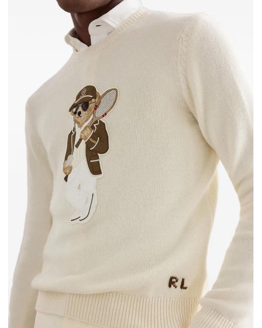 Ralph Lauren White Polo Bear Patch Sweater for men