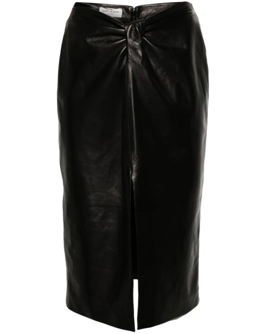 Saint Laurent Black Lambskin Twist Pencil Skirt For