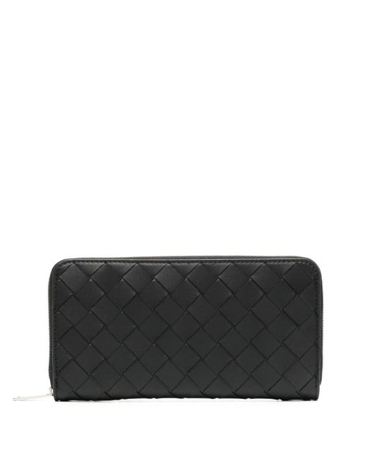 Bottega Veneta Black Intrecciato Zip-up Wallet for men
