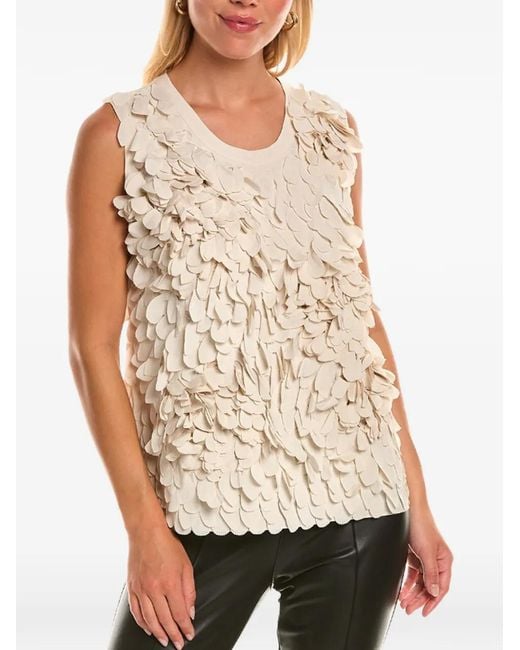Brunello Cucinelli Natural Petal-Appliqué Textured Blouse